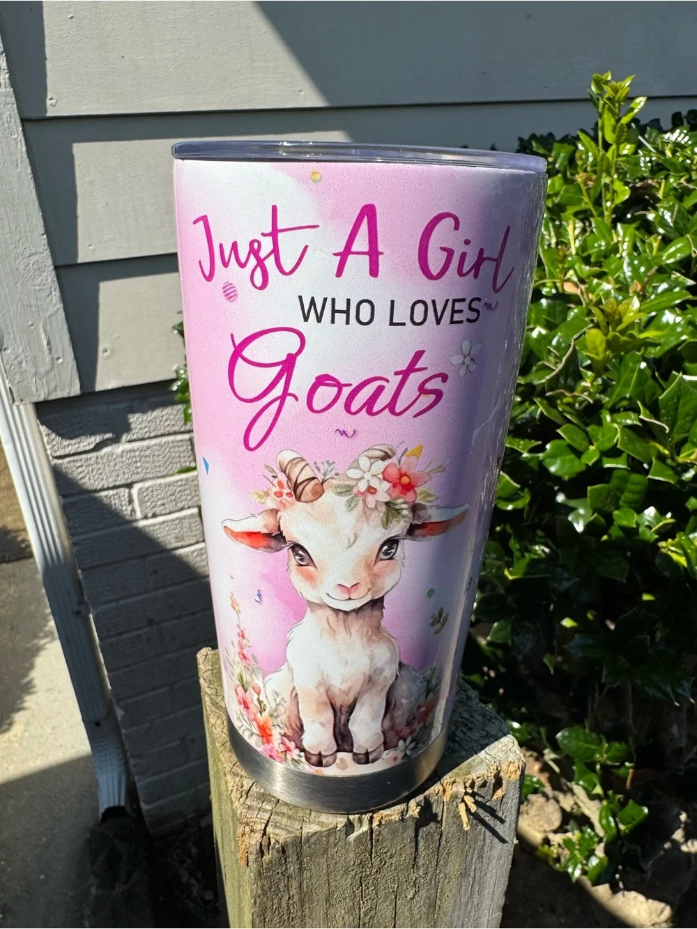 Just A Girl Who Loves Goats Pink Floral Travel Tumbler